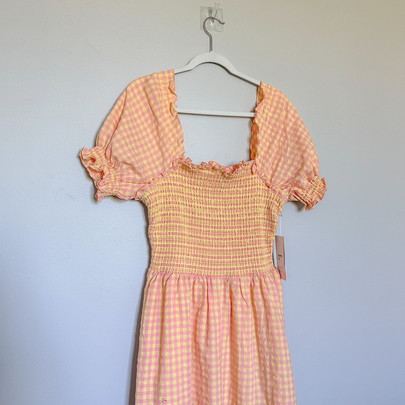 NWT Rachel Parcell Smocked Gingham Print Midi Dress with Pockets - Picture 5 of 7